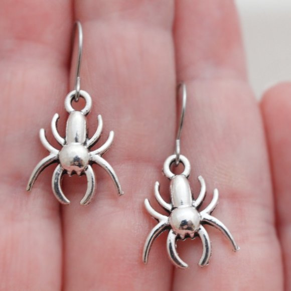 Silver Spider Charm Earrings - Picture 2 of 6